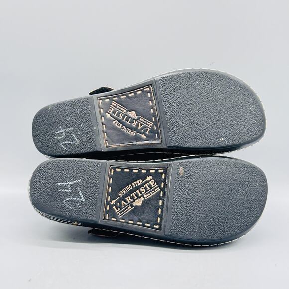 Spring Step L'Artiste Shoes Womens 9 Black Leather Aneria Mary Jane Wedge Clog - Picture 10 of 13